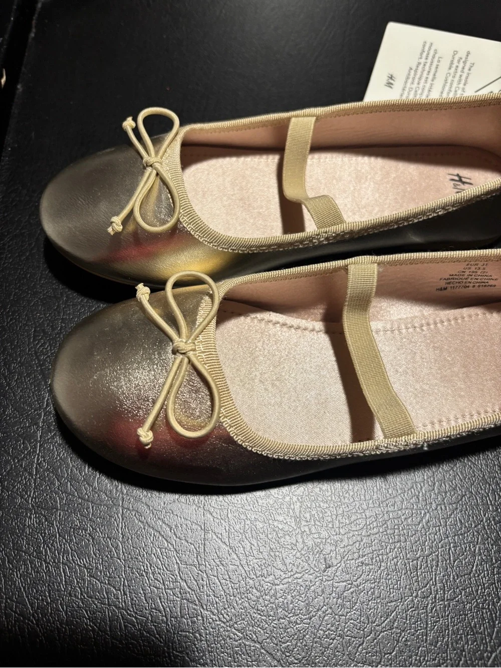 H&M Metallic Gold Kids Ballet Flats with Bow Strap